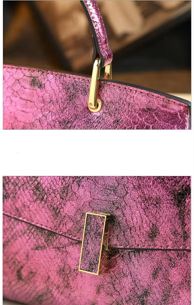 WB-0025/ Crocodile Embossed Leather Laser Crossbody Bag