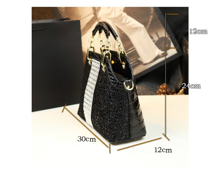 WB-0001/ Crocodile embossed leather With Laces Crossbody Bag