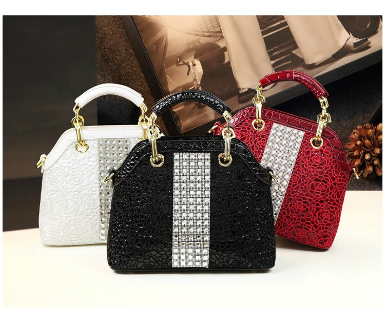 WB-0001/ Crocodile embossed leather With Laces Crossbody Bag