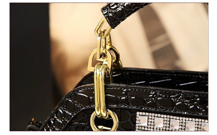 WB-0001/ Crocodile embossed leather With Laces Crossbody Bag