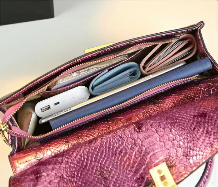 WB-0025/ Crocodile Embossed Leather Laser Crossbody Bag