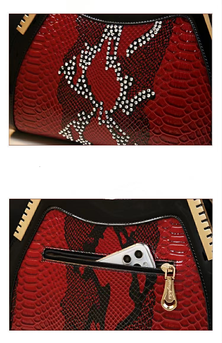 WB-0015/ Crocodile Embossed Leather With Laces Crossbody Bag