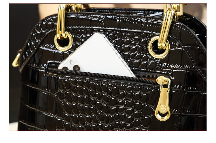 WB-0001/ Crocodile embossed leather With Laces Crossbody Bag