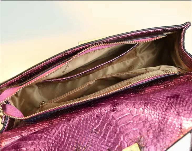 WB-0025/ Crocodile Embossed Leather Laser Crossbody Bag