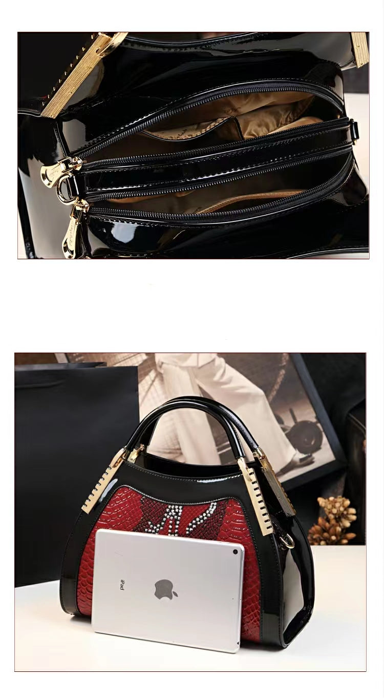 WB-0015/ Crocodile Embossed Leather With Laces Crossbody Bag