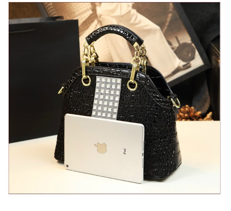 WB-0001/ Crocodile embossed leather With Laces Crossbody Bag