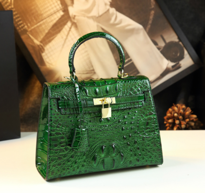 WB-0010/ Crocodile Embossed Leather With Laces Crossbody Bag