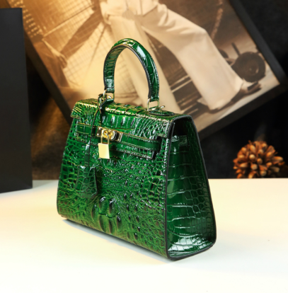 WB-0010/ Crocodile Embossed Leather With Laces Crossbody Bag