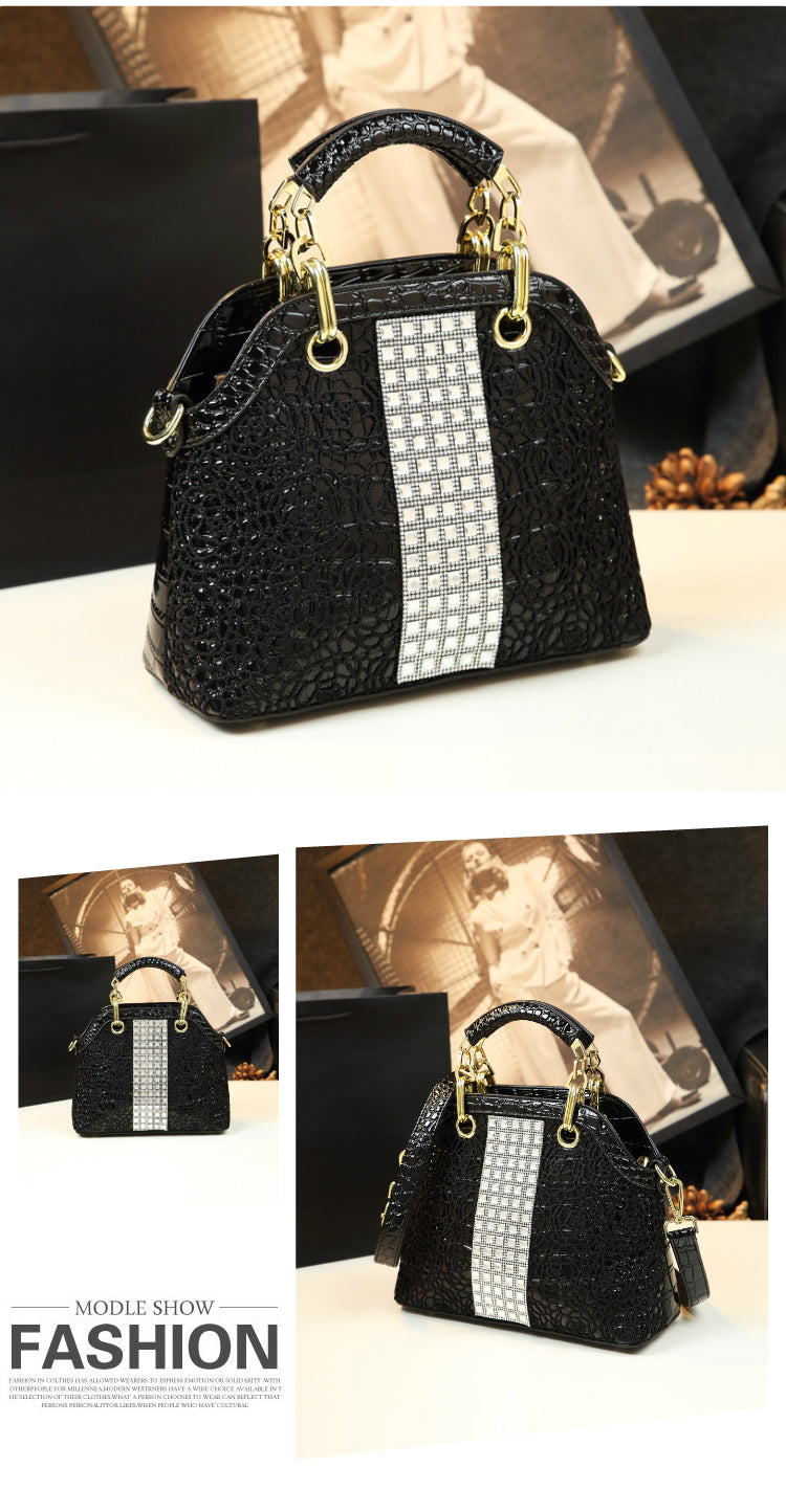 WB-0001/ Crocodile embossed leather With Laces Crossbody Bag