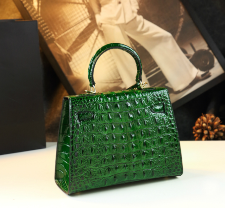 WB-0010/ Crocodile Embossed Leather With Laces Crossbody Bag