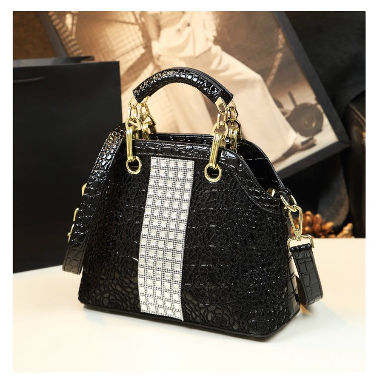 WB-0001/ Crocodile embossed leather With Laces Crossbody Bag