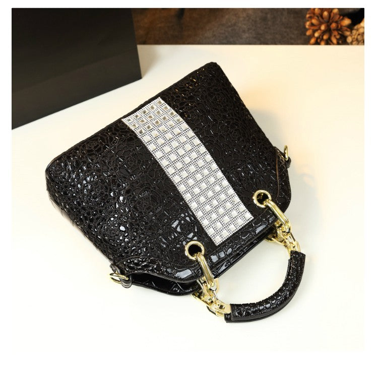 WB-0001/ Crocodile embossed leather With Laces Crossbody Bag