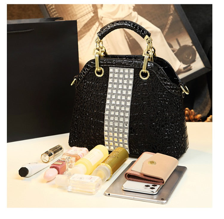 WB-0001/ Crocodile embossed leather With Laces Crossbody Bag