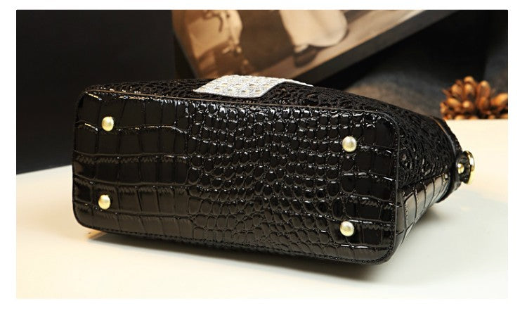 WB-0001/ Crocodile embossed leather With Laces Crossbody Bag