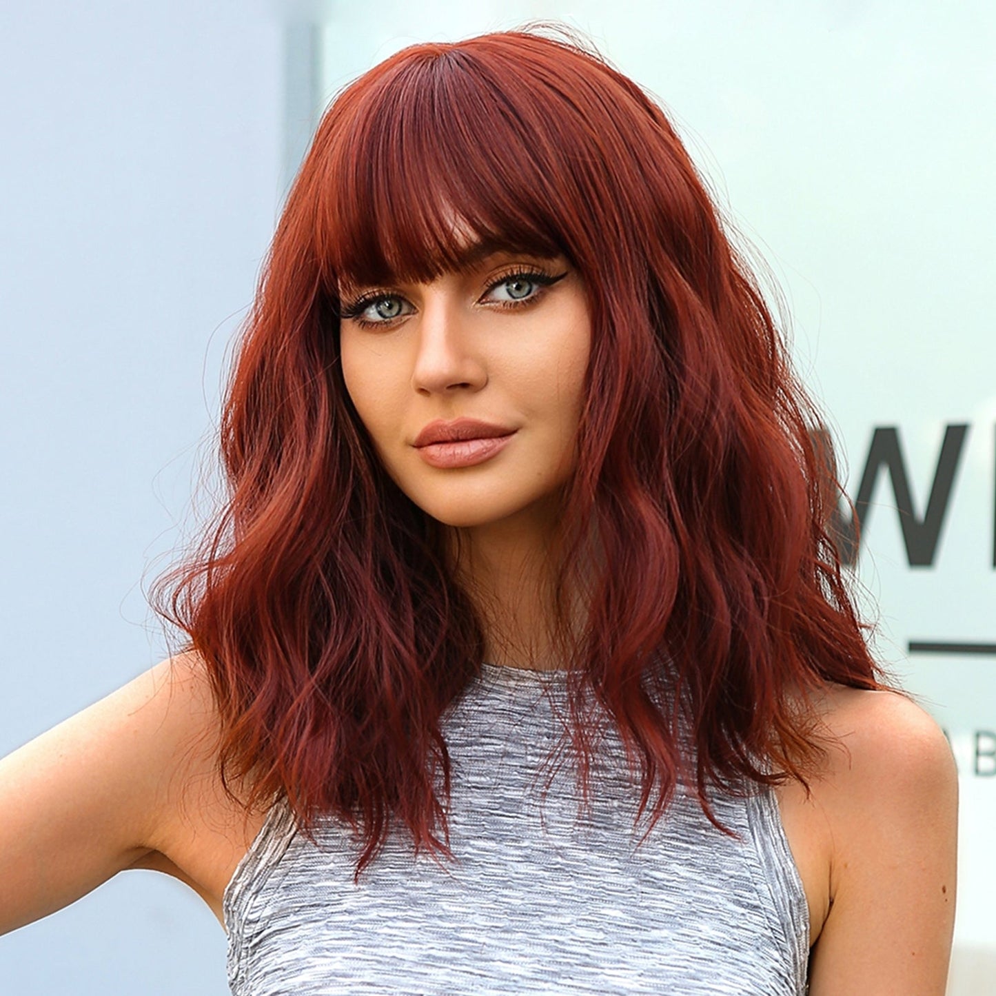 WL1065-1 16 Inch Dark Red Wavy Bob wigs for Women