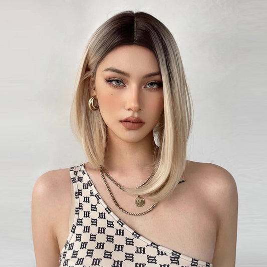 WL1049-1 14 Inch Brown Ombre Blonde Bob Wigs for Women