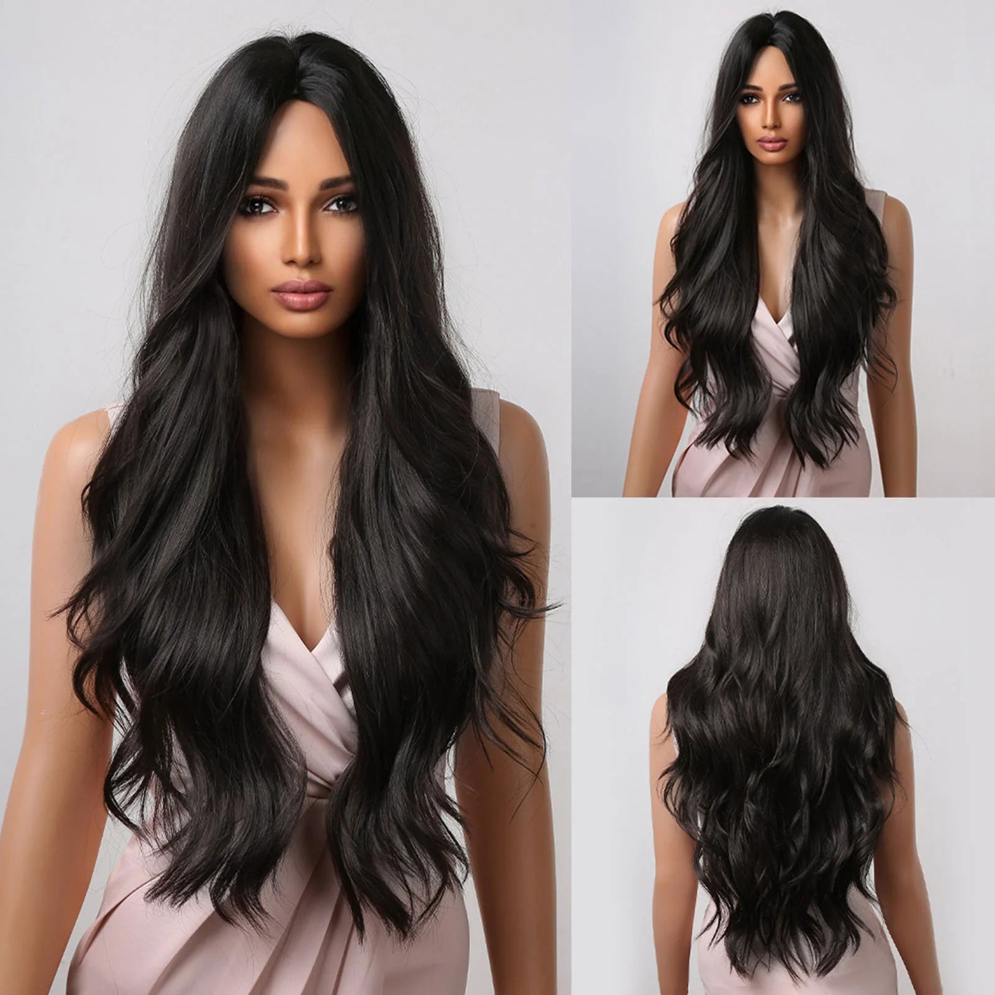 LC2019-1 28 inch Long Black Wavy Wigs for Women