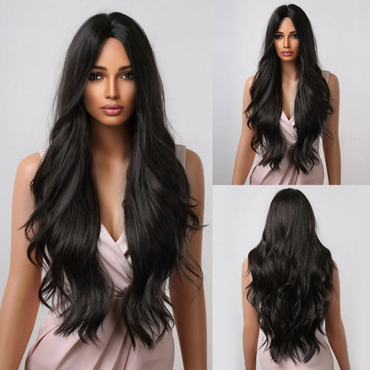 LC2019-1 28 inch Long Black Wavy Wigs for Women