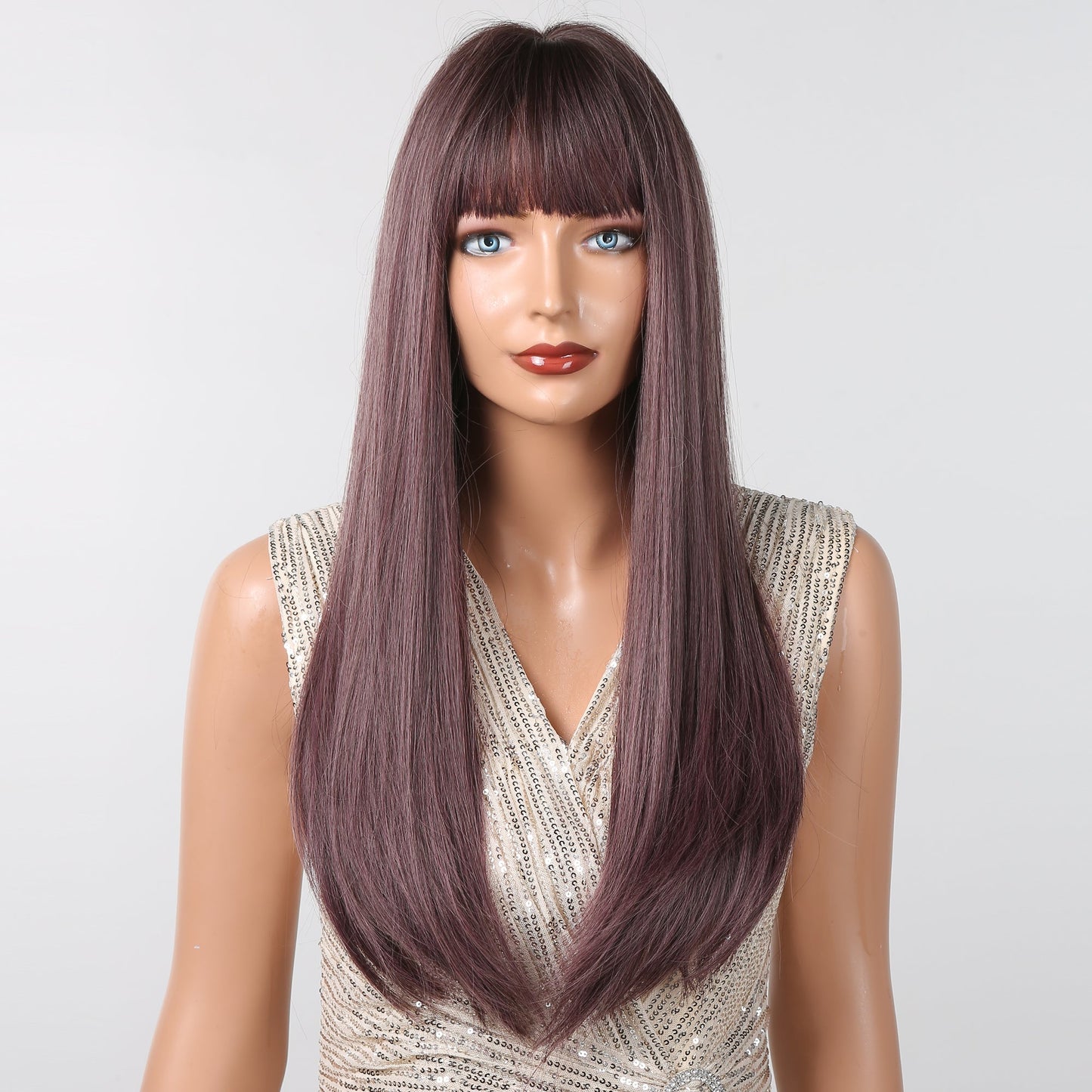 LC2096-4 26 Inches Long Brown Wigs with Bangs Synthetic Wigs Women's Wigs Daily Use Party or Cosplay Taking Photos