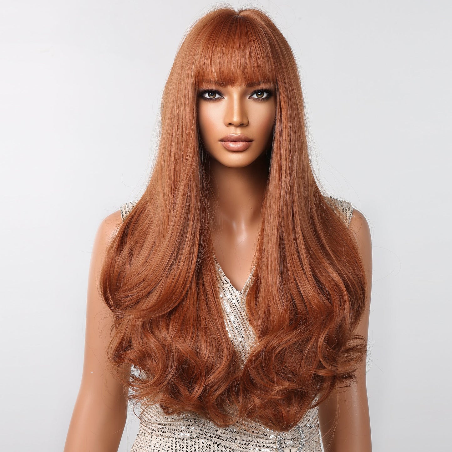 LC2098-1 30 inch light brown long curly wigs with bangs Wigs for Women