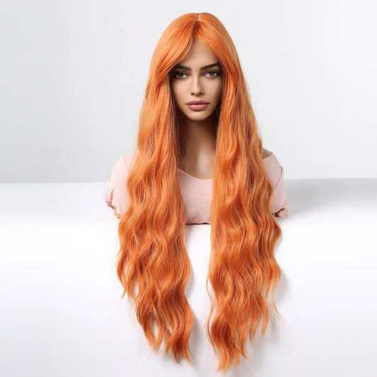 WL1115-2 26 Inch orange curly wigs with bangs wigs for Women