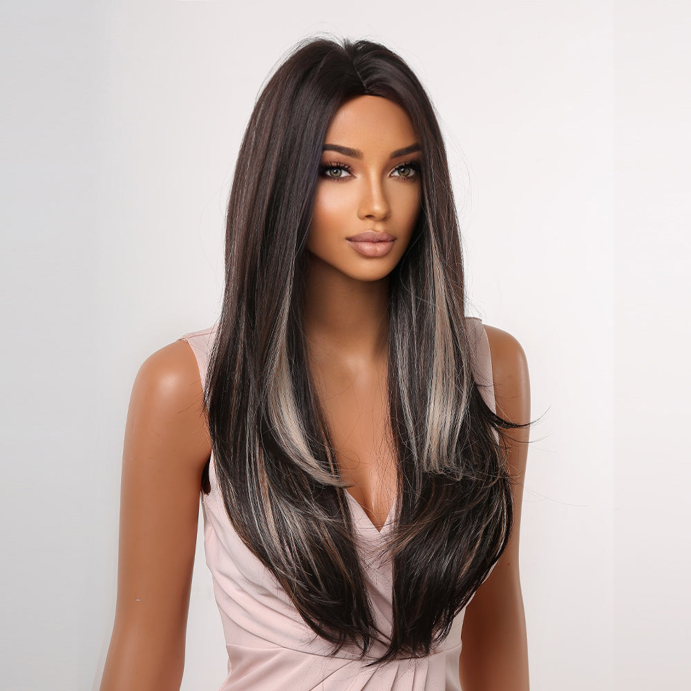 LC2066-1 24 inch Long Black ombre blonde Wigs for Women