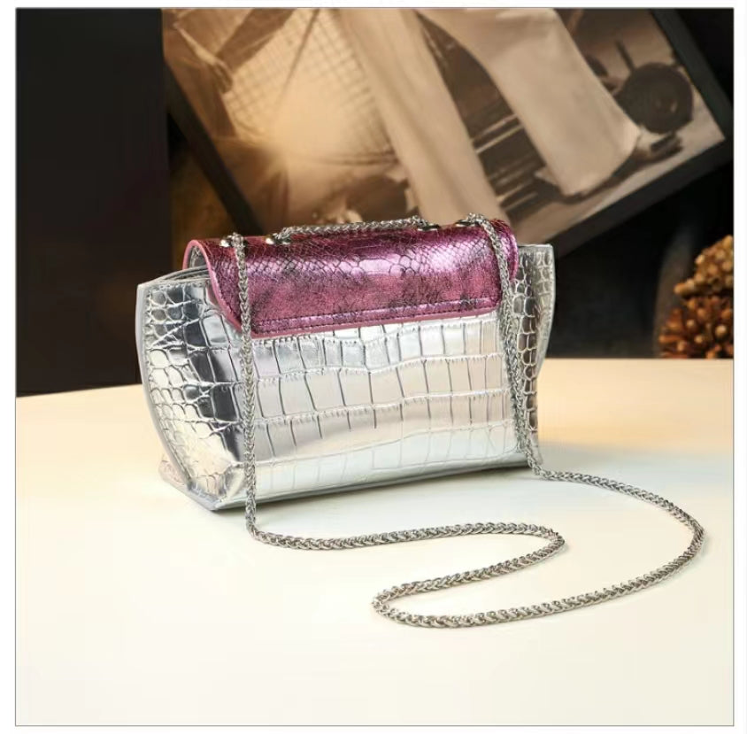 WB-0021/ Crocodile Embossed Leather Crossbody Bag