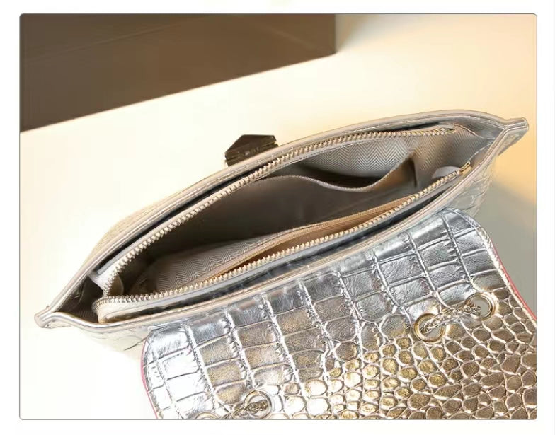 WB-0021/ Crocodile Embossed Leather Crossbody Bag