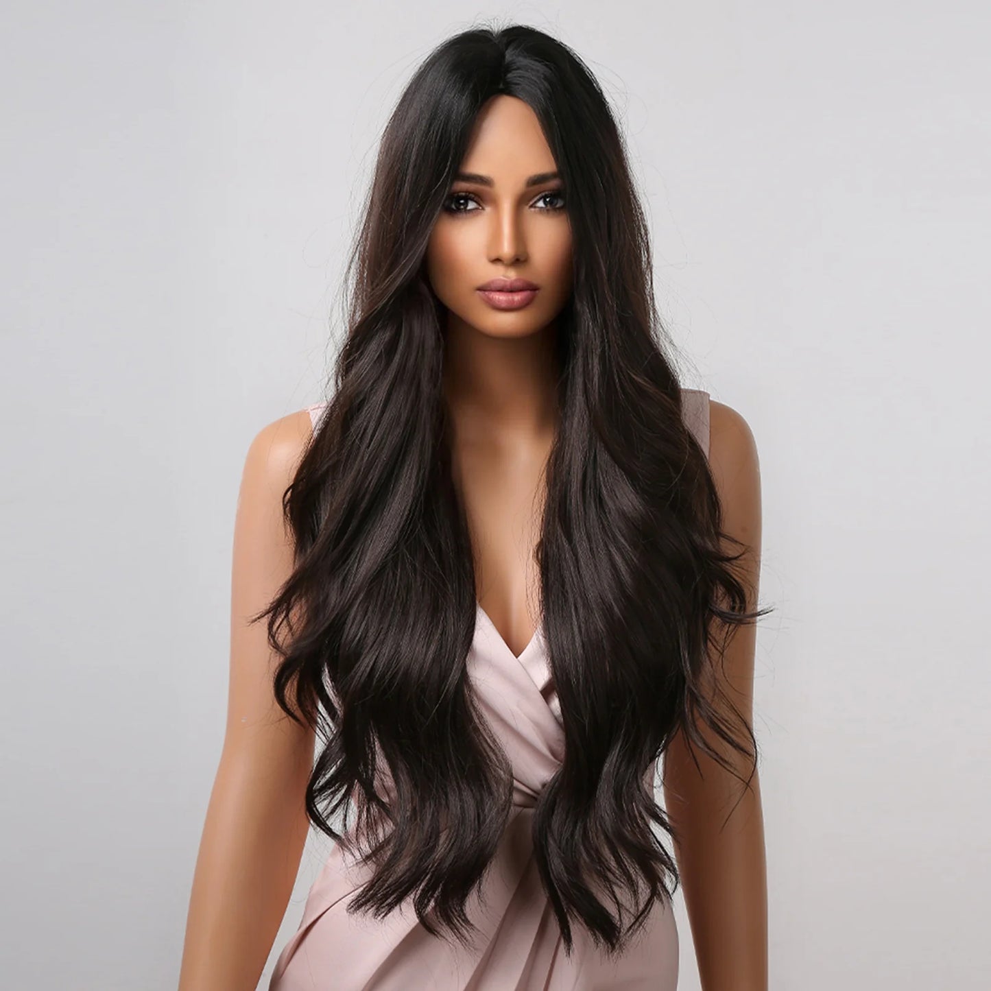 LC2019-1 28 inch Long Black Wavy Wigs for Women