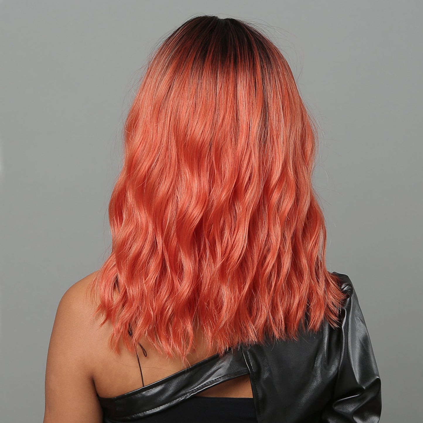 LC2013-1 18 Inches Long Curly Red Wigs with Bnags and Black Roots Synthetic Wigs Women's Wigs for Daily or Cosplay Use