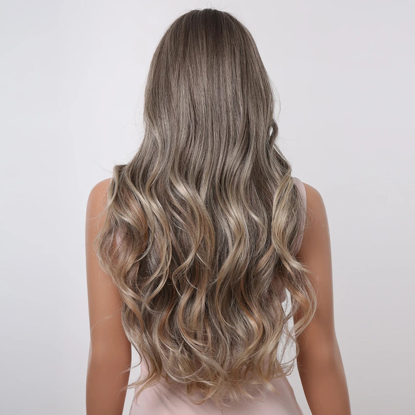 LC2008-3  24 Inches Long Curly Black Gray Wigs with Ivory Highlight Women's Wigs for Daily or Cosplay Use