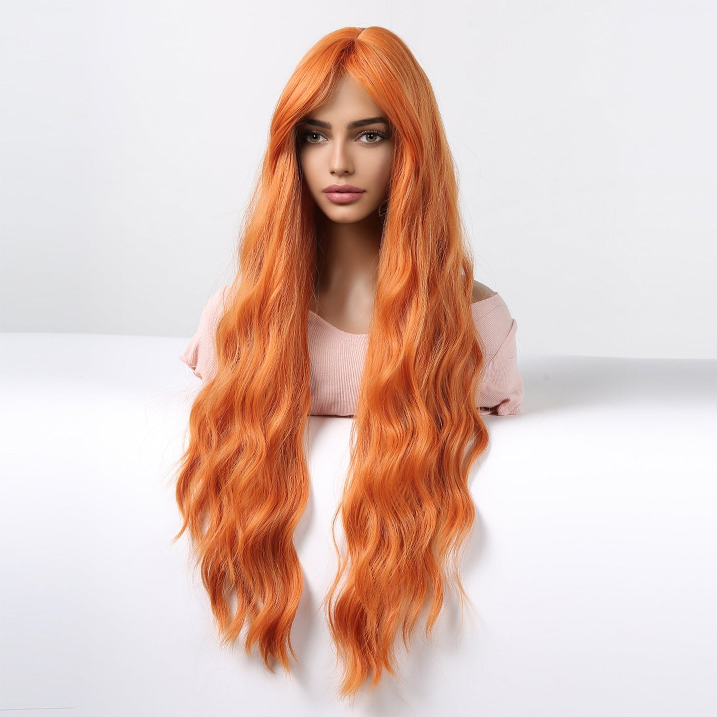 WL1115-2 26 Inch orange curly wigs with bangs wigs for Women