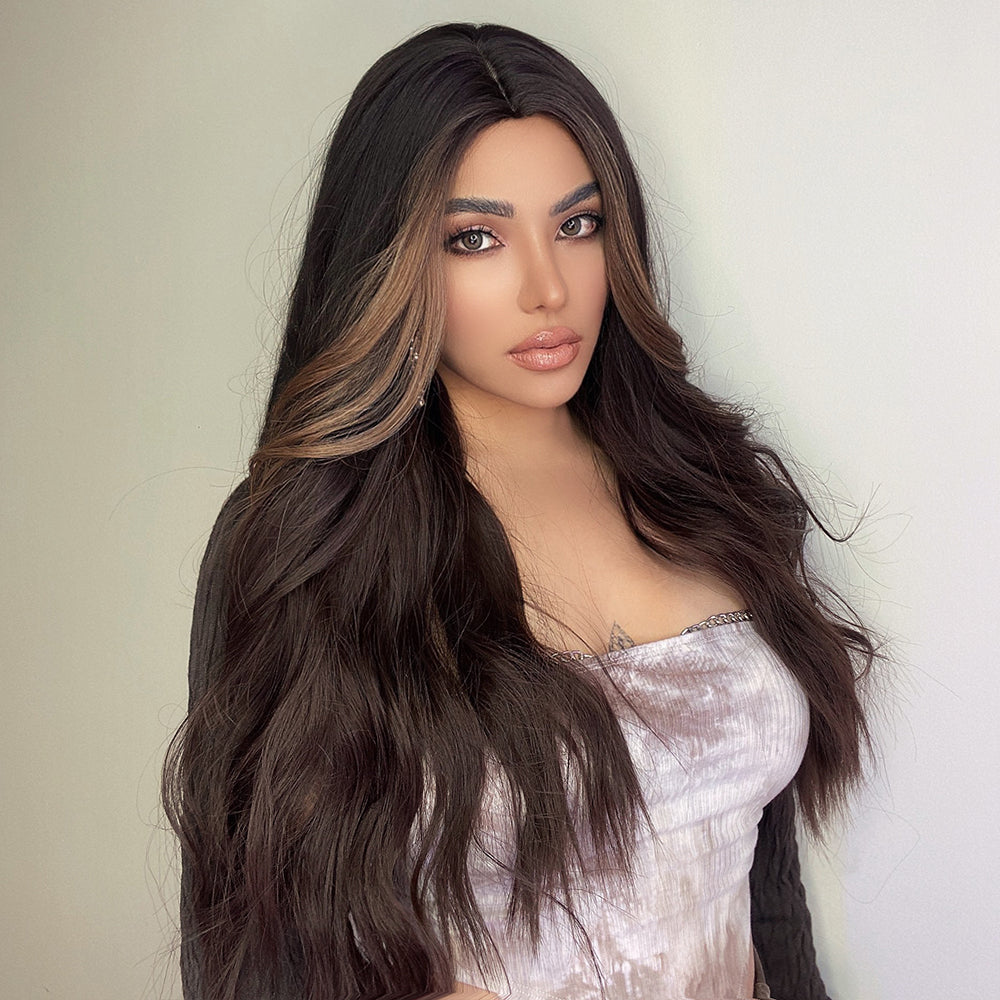 LC6155-1 26 inch Long curly wigs brown and blonde highlight wigs women's wigs for daily or cosplay use