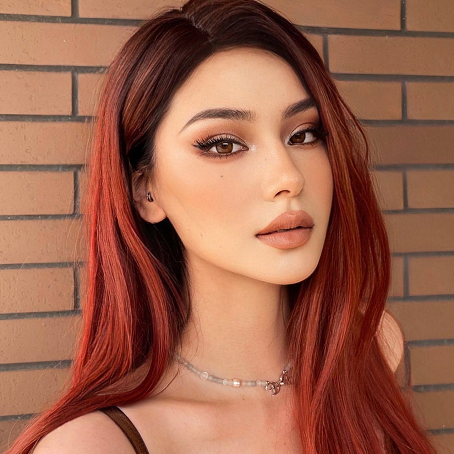 WL1046-1 28 Inch Brown Ombre Red Long Straight wigs for Women