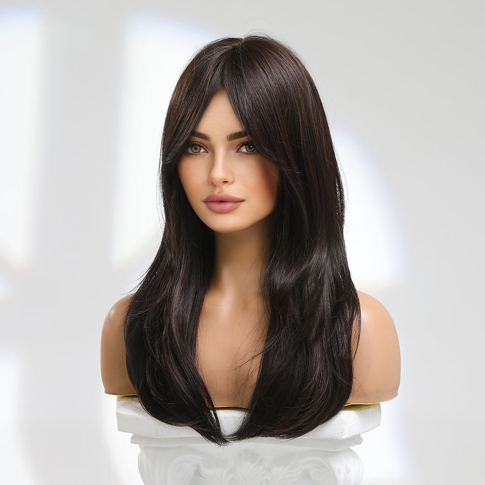 LC8015-1 18 Inch long straight wigs brown with bangs wigs for women daily or cosplay use
