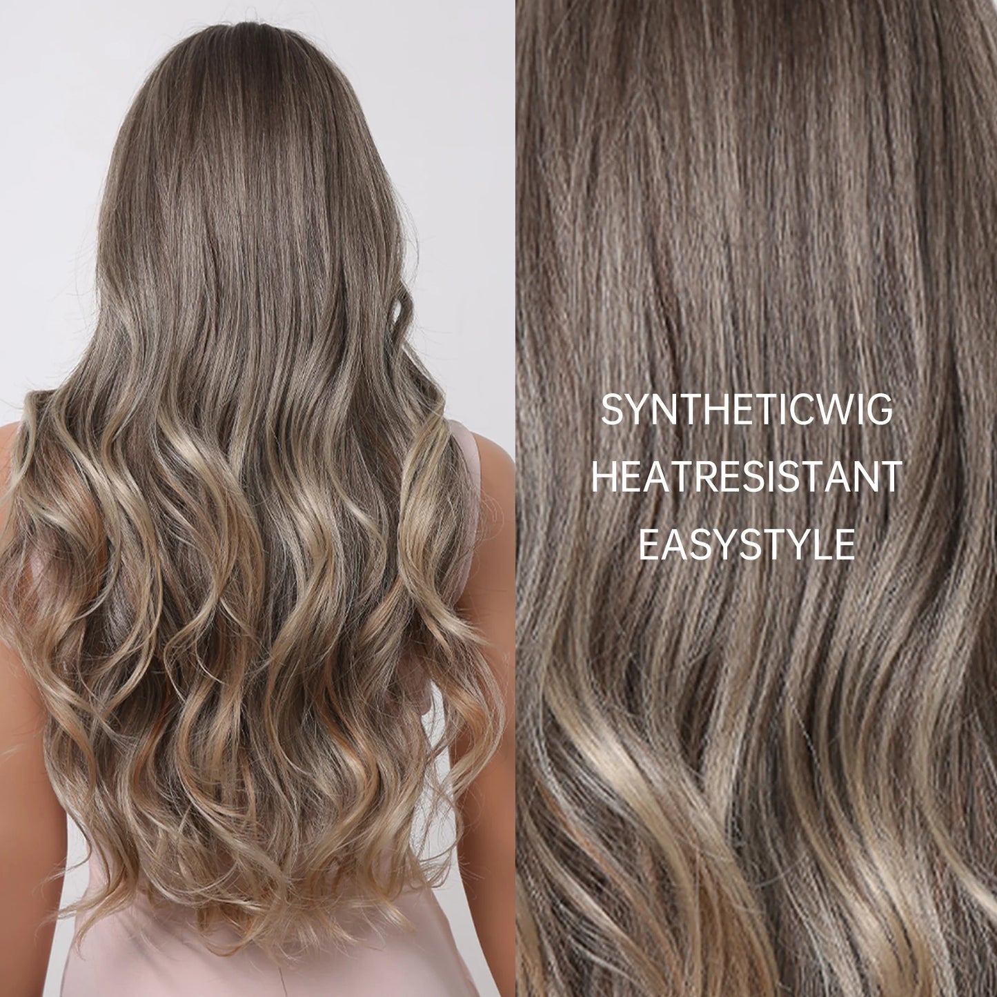 LC2008-3  24 Inches Long Curly Black Gray Wigs with Ivory Highlight Women's Wigs for Daily or Cosplay Use