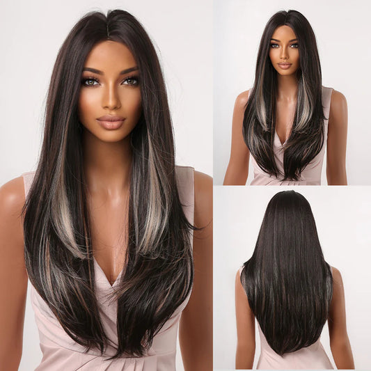 LC2066-1 24 inch Long Black ombre blonde Wigs for Women