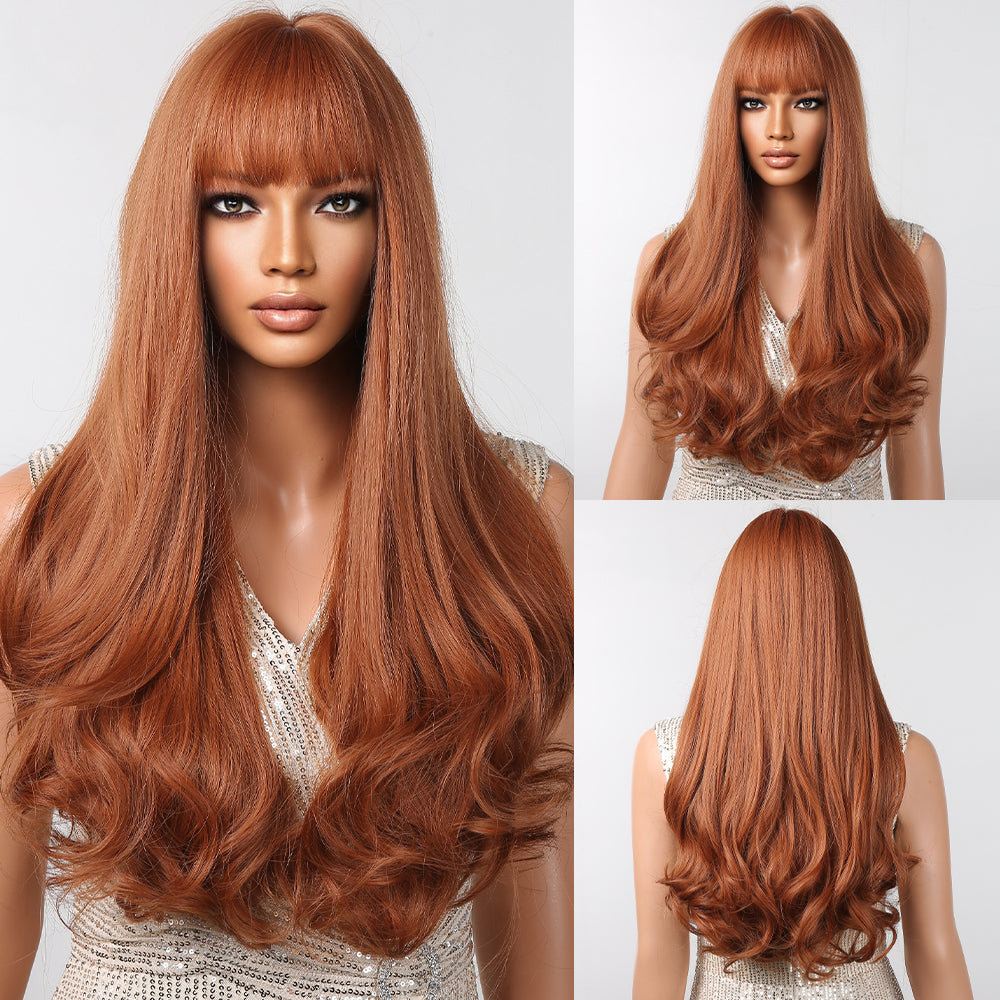 LC2098-1 30 inch light brown long curly wigs with bangs Wigs for Women