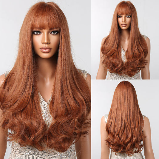 LC2098-1 30 inch light brown long curly wigs with bangs Wigs for Women