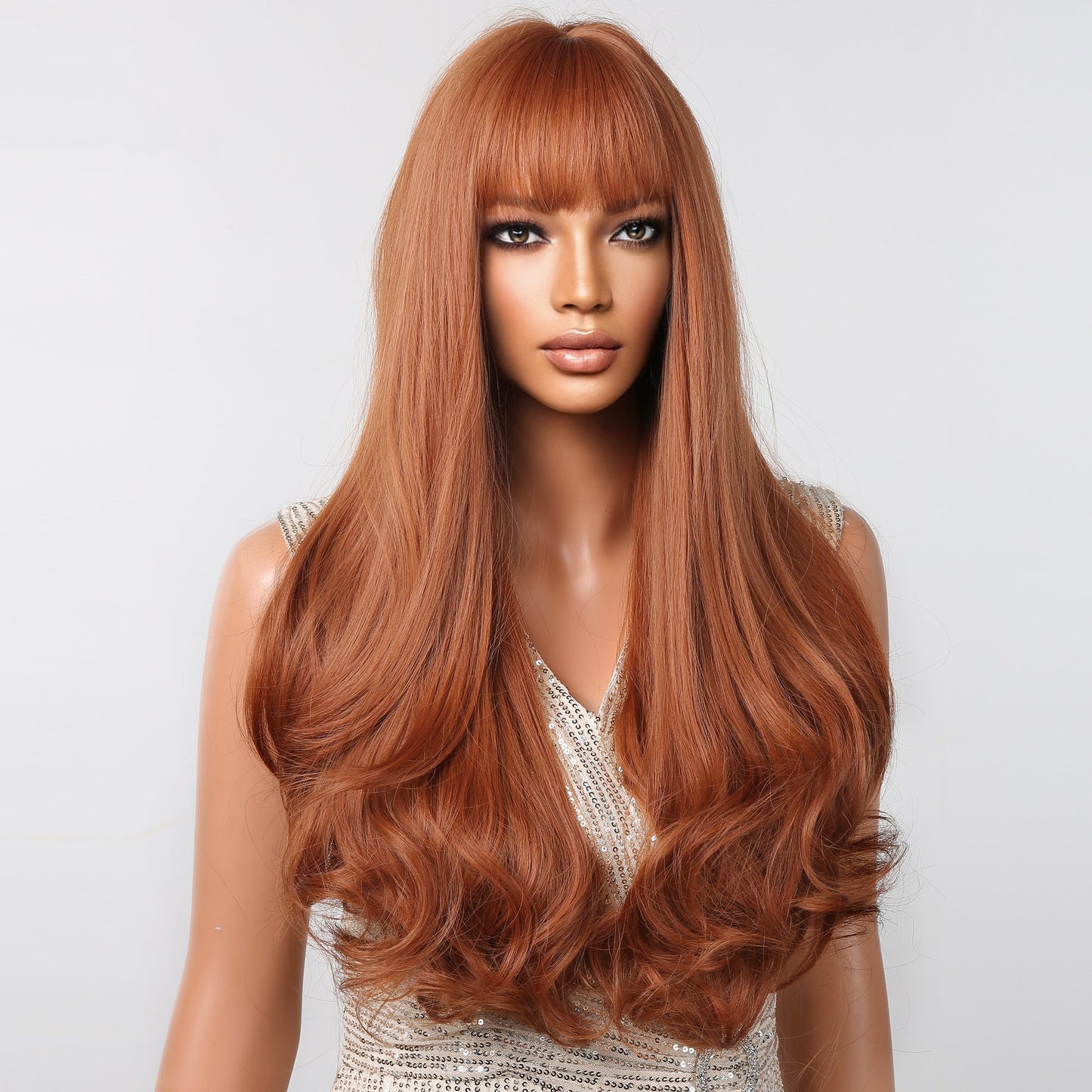 LC2098-1 30 inch light brown long curly wigs with bangs Wigs for Women