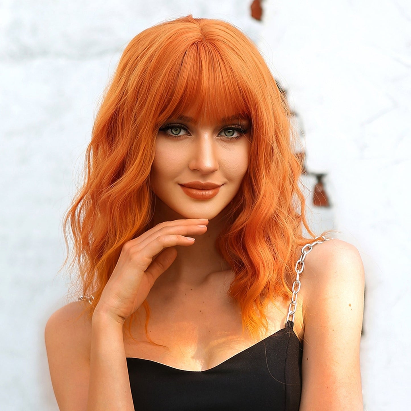 WL1006-1 16 Inch Orange Wavy Bob wigs for Women