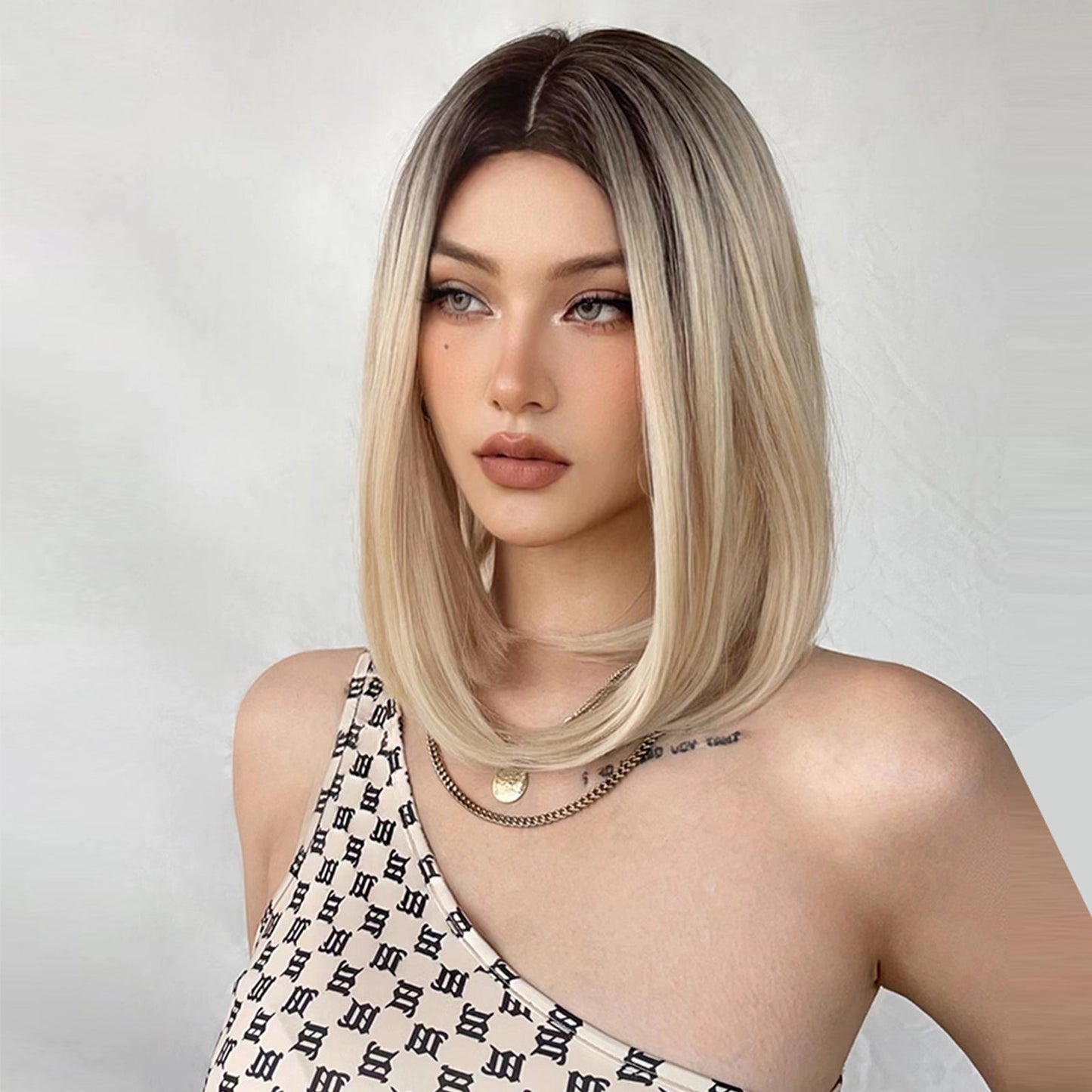 WL1049-1 14 Inch Brown Ombre Blonde Bob Wigs for Women