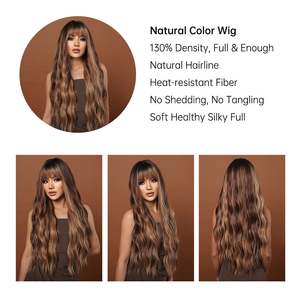 LC2039-1 28 Inches Long Curly Brown and Blonde Mixed Wigs Synthetic Wigs Women's Wigs for Daily Use Party or Cosplay Taking Photos