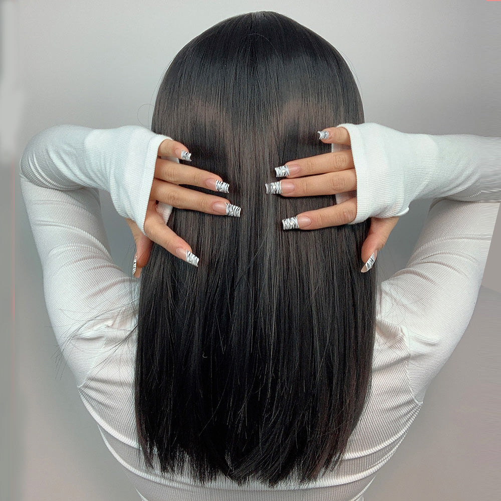 LC342-1 long straight wigs black with bangs wigs for women for daily life