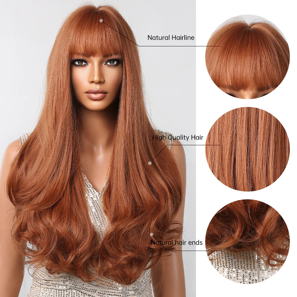 LC2098-1 30 inch light brown long curly wigs with bangs Wigs for Women
