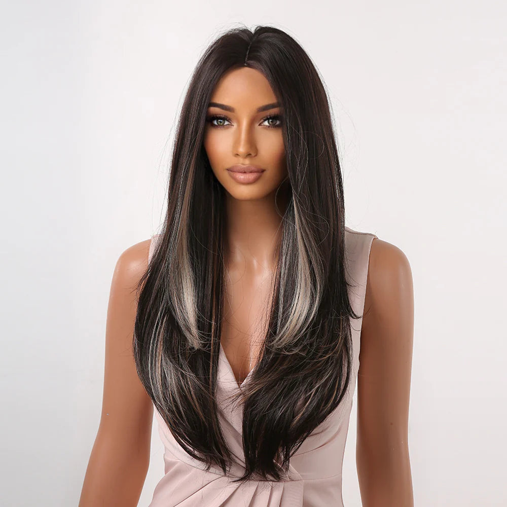 LC2066-1 24 inch Long Black ombre blonde Wigs for Women