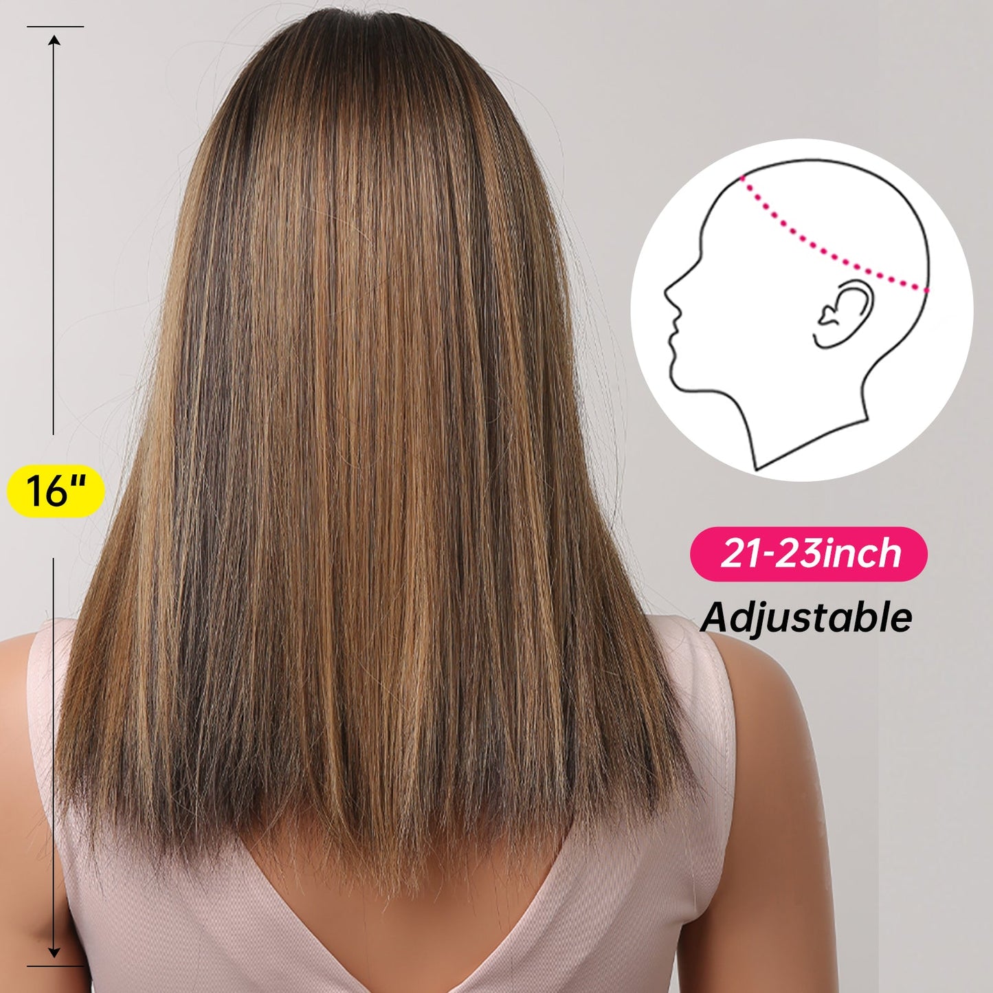 LC5225-1 16 inch Long straight black ombre blonde wigs with bangs wigs for women for daily life