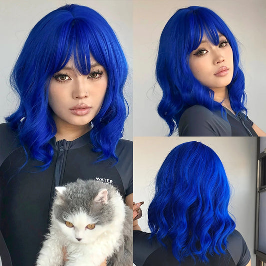 WL1006-4 14 Inch blue with bangs wigs Bob Wigs for Women