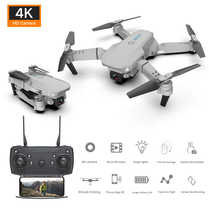 E88 Drone with 4K Camera, WiFi FPV 1080P HD Dual Foldable RC Quadcopter Altitude Hold, Headless Mode, Visual Positioning, Auto Return Mobile App Control