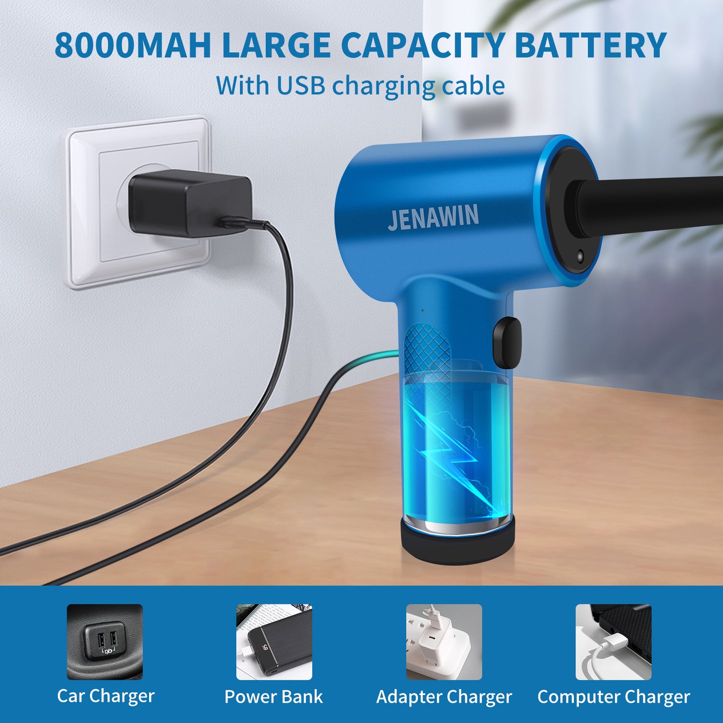 Compressed-air-Duster-91000RPM-Keyboard-Cleaner - Good Replace Compressed air can - Reusable no Canned air Duster - car Duster - pc Duster Electric air Duster - Compressed air for Computer 8000mAh